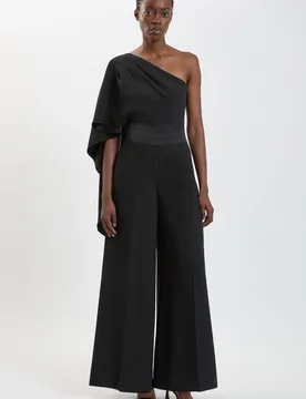 Womens Satin Back Crepe Tailored Jumpsuit - Black - Karen millen - FashionsVida