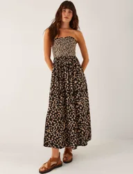 Geometric Maxi Shirred Dress Black female