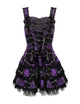 Rockabilly Kurzes Kleid - HARLEY C DRESS - XS bis XXL - für Damen - Größe XL - schwarz/lila - Frauen - female - Hell Bunny - FashionsVida