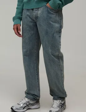 Mens Essential Straight Fit Jeans - Blue Cotton - Size 38 Regular - boohooMAN - FashionsVida