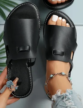 Nuevas sandalias planas tipo slip-on para mujer talla grande, de punta abierta, caladas, casuales, cómodas y sencillas, accesorio esencial para vacac - Shein - FashionsVida