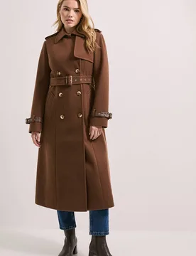 Women's Cuff Detail Buttoned Longline Coat in Chocolate Size: 10 - Chocolate - Size: 10 - Dorothy perkins - FashionsVida