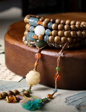 Butter-colored agarwood multi-loop , Bodhi root lotus, Tianshan green , Southern red agate bracelet, wooden necklac - Aliexpress - FashionsVida