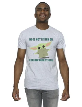 Mens The Mandalorian Grogu Does Not Listen T-Shirt (Sports Grey) - Light Grey Cotton - Size 4xl - Star Wars - FashionsVida