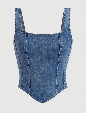 Top de mezclilla sin mangas con cuello cuadrado y bajo asimétrico para mujer L - Shein - FashionsVida