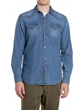 Camisa vaquera de hombre lavada a la piedra - Replay - FashionsVida