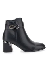 Stivaletti neri con tacco medio e cinturino gioiello P619 39
