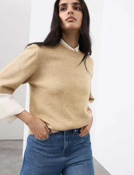 Merino Wool Rich Knitted Top with Cashmere Sandstone female - Autograph - FashionsVida