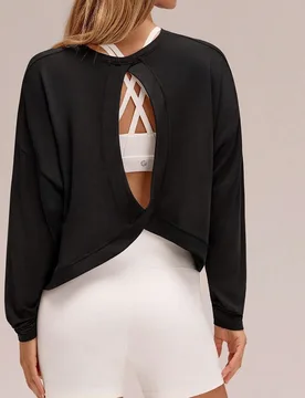 Camiseta larga de manga larga oversize de modal con abertura en la espalda, ideal para yoga de bajo impacto y uso diario casual L - Shein - FashionsVida