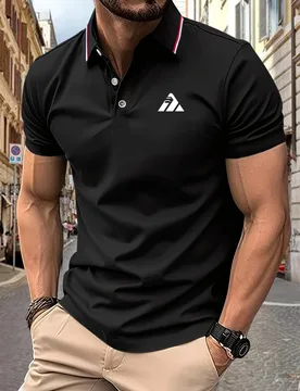 Men's Polo Shirt Creative Triangle Print Summer Lapel Stripes Men Short Sleeve Casual Breathable Light Luxury Cool T-Shirt - Aliexpress - FashionsVida