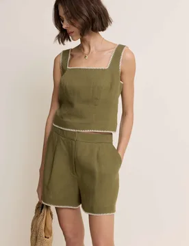 Cropped Top With Linen Green female - Nobody's Child - FashionsVida