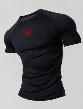 Camiseta deportiva de manga corta con cuello redondo y estampado de letras para hombres, para fitness, correr y gimnasio S - Shein - FashionsVida