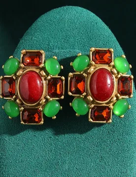 Vintage Green Glass Orange And Red Flower Earrings For Woman Antique Gold Color Trendy Art Deco Jewelry Brand High Quality Gift - Aliexpress - FashionsVida