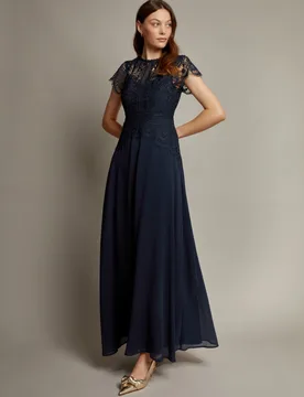 Lace Round Neck Maxi Dress Navy female - Monsoon - FashionsVida