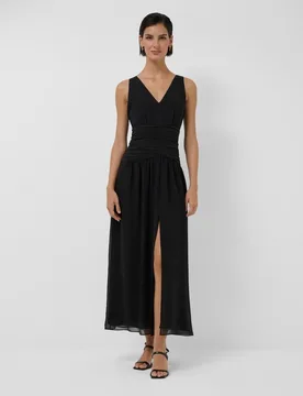 Vestido midi drapeado en cintura gasa crepé - Roberto Verino - FashionsVida