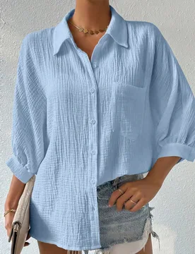 Camisa de manga larga de unicolor y estilo minimalista para mujer, para uso casual diario M - Shein - FashionsVida