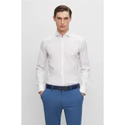 Camisa de hombre slim fit de popelín de mezcla de algodón de planchado fácil