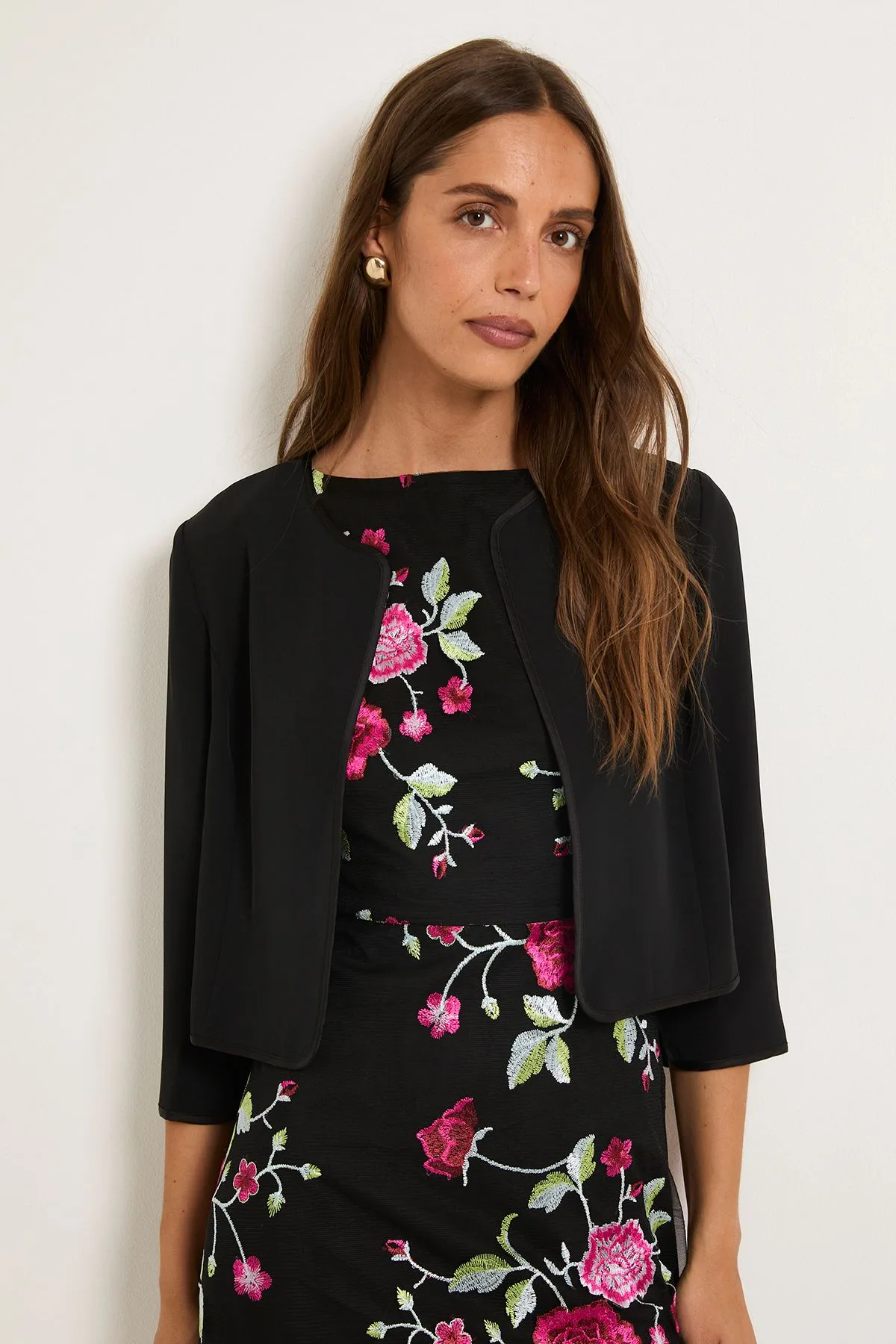 Womens Woven Collarless Jacket - Black - Size 12 Uk - Wallis - FashionsVida