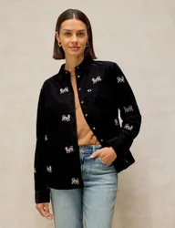 Pure Cotton Cord Embroidered Shirt Black Mix female