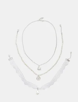 Set mit 3 Schwanen-Halsketten Grau OS - Stradivarius - FashionsVida