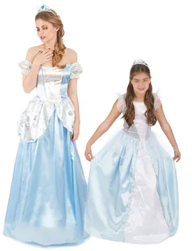 Prinzessin-Paarkostüm für Mutter und Tochter blau-weiss - BCI - FashionsVida