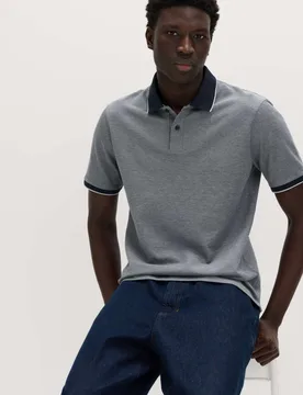 Ultimate Tipped Pique Polo Shirt Navy Marl male - M&S - FashionsVida