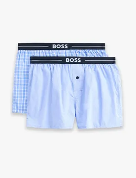 Pack Pure Cotton Plain Checked Boxers Blue Mix male - BOSS - FashionsVida