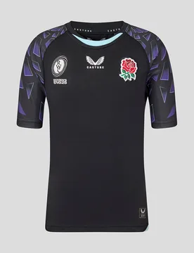 England Rugby 25/26 Red Roses Junior Wrwc Alternate Replica Shirt CAVIAR JS Unisex - Castore - FashionsVida