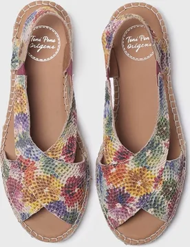 Alpargatas de cuña de mujer de piel con estampado de flores y elásticos - Toni Pons - FashionsVida