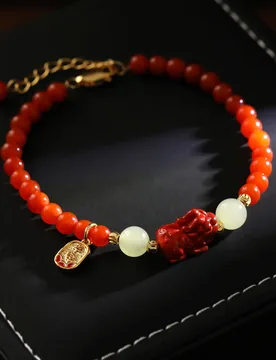 Vintage Design High Quality Red Agate Pixiu Lucky Bracelet New Chinese Style Festival Red Beaded Bracelet For Daily Wear Jewelry - Aliexpress - FashionsVida