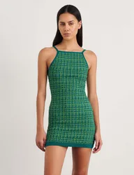 Pure Cotton Knitted Square Neck Mini Dress Green female