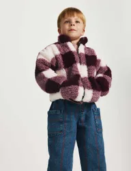 Borg Checked Jacket (2-8 Yrs) Burgundy Mix male