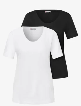 Basic T-Shirt mit Kurzarm im 2er-Pack female Multicolour Weiß Schwarz - Street One - FashionsVida