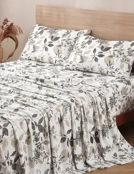 Juego de ropa de cama de 4 piezas con estampado floral y de hojas, ropa de cama suave de fácil cuidado, juego de sábanas ajustadas con estampado flo - Shein - FashionsVida