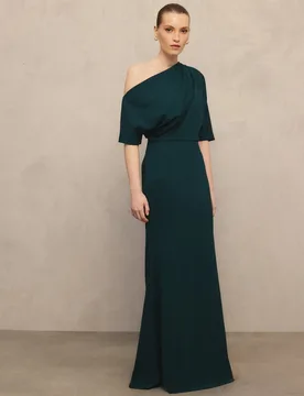Vestido largo con top asimétrico de crepe - Woman Fiesta El Corte Inglés - FashionsVida
