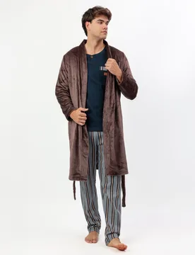 Bata de manga larga de hombre de tejido polar con cinturón - Admas - FashionsVida