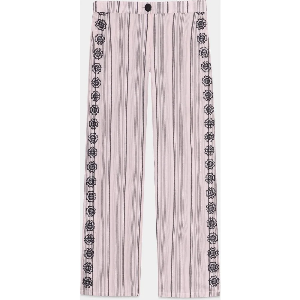 Pantalón de mujer con estampado de rayas y bordado - Noon - FashionsVida