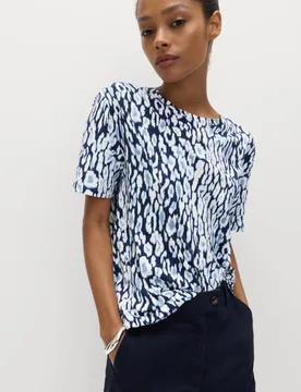 Cotton Modal Blend Printed T-Shirt Blue Mix female - M&S - FashionsVida