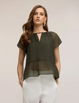Blusa de mujer de muselina con lazos entrelazados ajuste oversize cierre en la espalda con lazos efecto trenza - Motivi - FashionsVida