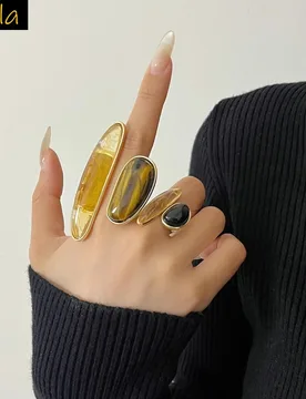Unique design ring for women nature stone tiger's-eye oval shape opening ring - Aliexpress - FashionsVida
