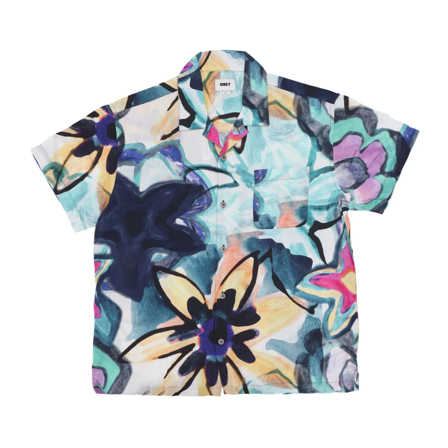 Camicia Manica Corta Uomo Requiem Woven Shirt Strong Blue Multi - OBEY - FashionsVida