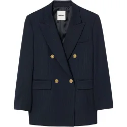 Chaqueta de traje de mujer de rayas finas, entallada y cruzada
