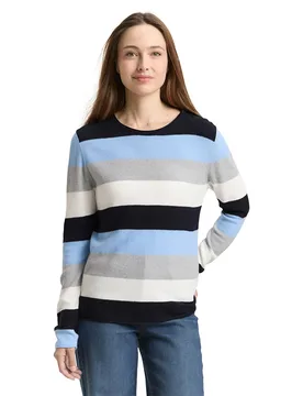 Maglione Knit Structured Striped Fjord Blue Grey Stripe M - Tom tailor - FashionsVida