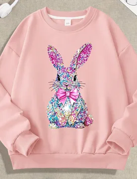 Aleatorio 4 piezas, 1 pieza enviada] Sudadera de talla grande para mujer, estampado de lazo & conejo, top de cuello redondo estilo casual callejero su - Shein - FashionsVida