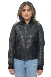 Women's MA-1 Leather Bomber Jacket-Abbotsford in Tan Size: 16 - Tan - Size: 16
