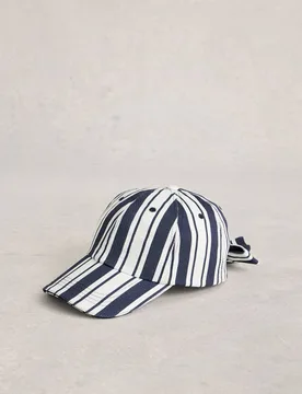 Pure Cotton Striped Bow Detail Baseball Cap White Mix female - White stuff - FashionsVida