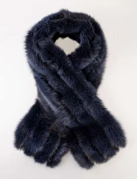 Estola grande de pelo de zorro y napa en color azul - De la Roca - FashionsVida
