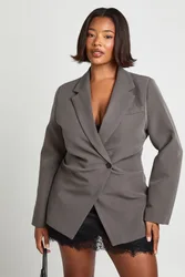 Womens Plus Ruched Waist Blazer - Grey - Size 16 Uk