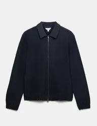 Pure Cotton Twill Zip Through Overshirt Dark Navy male