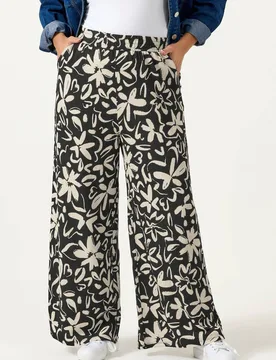 Women's Floral Textured Trousers in Black Size: 20S - Black - Size: 20S - Yours - FashionsVida